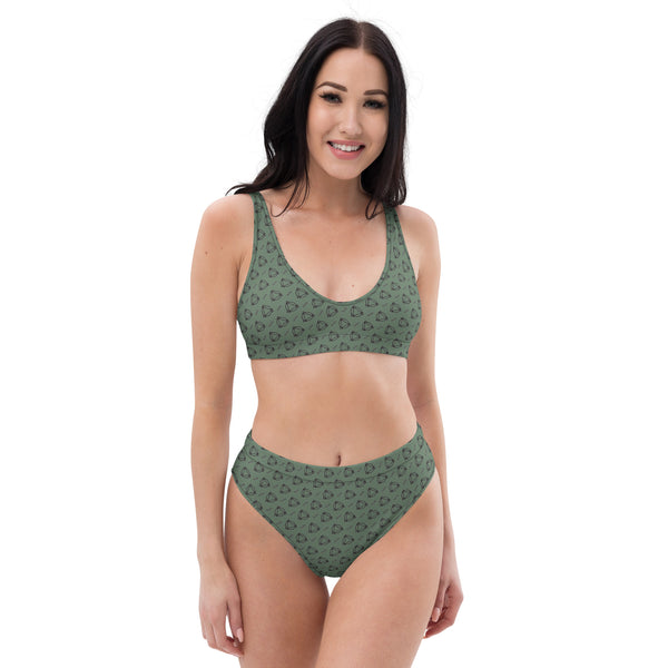 Boujee print olive high-waisted bikini