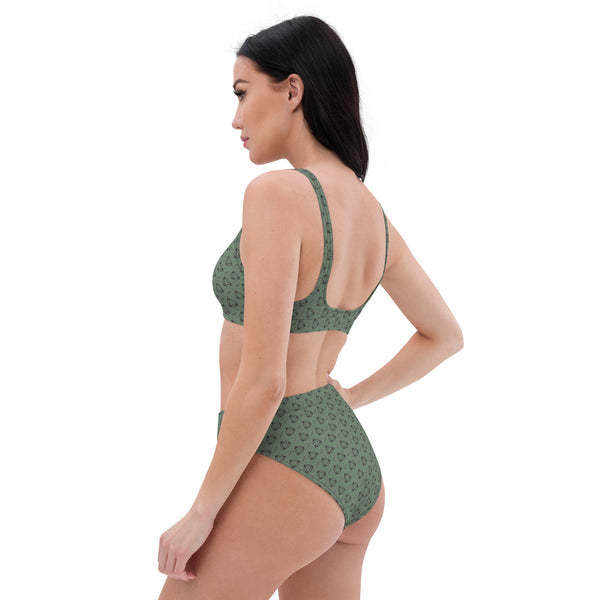 Boujee print olive high-waisted bikini
